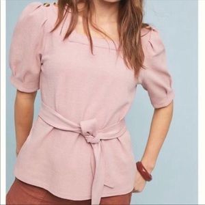 Anthropologie Current Air Los Angeles Puff Sleeve Belted Top. Size XS. Worn 1X